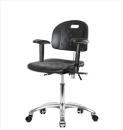 Fisherbrand™ Class 100 Newport Industrial Polyurethane Clean Room Chair - Desk Height with Adjustable Arms and Casters in Black Polyurethane