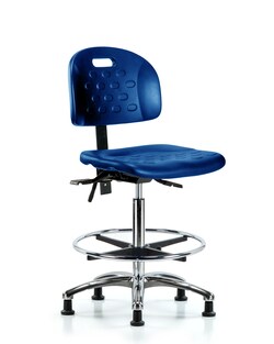 Fisherbrand Newport Industrial Poly Chair Chrome - High Bench Height with Seat Tilt, Chrome Foot Ring, and Stationary Glides in Poly Blue | Buy Online | Fisherbrand&trade; | Fisher Scientific