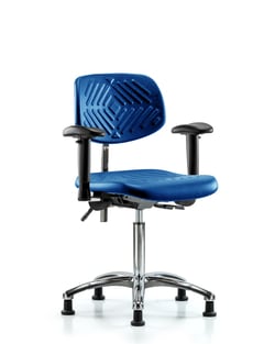 Fisherbrand™ Class 100 Polyurethane Clean Room Chair - Medium Bench Height with Adjustable Arms and Stationary Glides in Black Polyurethane