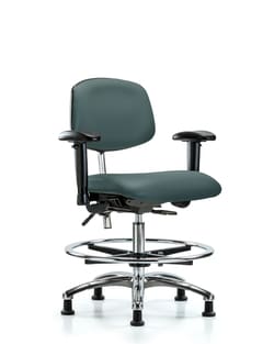 Fisherbrand™ Class 100 Vinyl Clean Room Chair - Medium Bench Height with Adj Arms, Chrome Foot Ring, and Stationary Glides in Grade B Vinyl