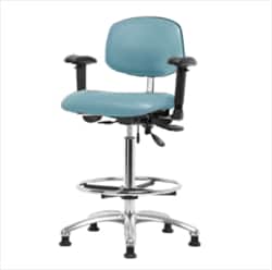 Fisherbrand™ Class 100 Vinyl Clean Room Chair - High Bench Height with Adj Arms, Chrome Foot Ring, and Stationary Glides in Grade B Vinyl