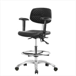 Fisherbrand™ Polyurethane ESD Chair - Medium Bench Height with Chrome Foot Ring and Adjustable Arms