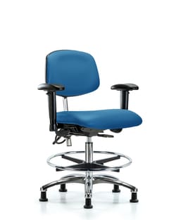 Fisherbrand™ Class 100 Vinyl Clean Room/ESD Chair - Medium Bench Height with Adj Arms, Chrome Foot Ring, and ESD Stationary Glides in ESD Vinyl