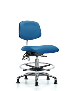 Fisherbrand™ Class 100 Vinyl Clean Room/ESD Chair - Medium Bench Height with Seat Tilt, Chrome Foot Ring, and ESD Stationary Glides in ESD Vinyl
