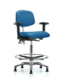 Fisherbrand™ Class 100 Vinyl Clean Room/ESD Chair - High Bench Height with Adj Arms, Chrome Foot Ring, and ESD Stationary Glides in ESD Vinyl