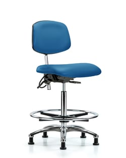 Fisherbrand™ Class 100 Vinyl Clean Room/ESD Chair - High Bench Height with Seat Tilt, Chrome Foot Ring, and ESD Stationary Glides in ESD Vinyl