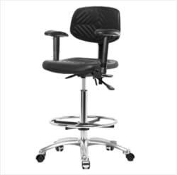 Fisherbrand™ Polyurethane Chair Chrome - High Bench Height with Adjustable Arms, Chrome Foot Ring, and Casters in Polyurethane