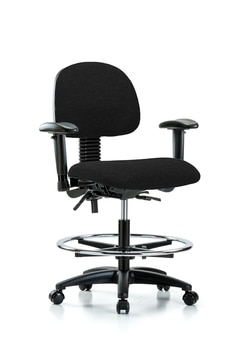 Fisherbrand&trade;&nbsp;Fabric Chair - Medium Bench Height with Seat Tilt, Adjustable Arms, Chrome Foot Ring, and Casters in Fabric
