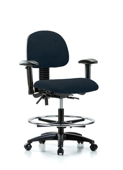 Fisherbrand Fabric Chair - Medium Bench Height with Seat Tilt, Adjustable Arms, Chrome Foot Ring, and Casters in Fabric Navy | Buy Online | Fisher Scientific