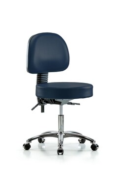 Fisherbrand Vinyl Stool with Back Chrome - Desk Height with Seat Tilt and Casters in Grade B Vinyl Dark Blue | Buy Online | Fisher Scientific