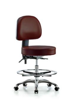 Fisherbrand&trade;&nbsp;Vinyl Stool with Back Chrome - Medium Bench Height with Chrome Foot Ring and Casters in Grade B Vinyl