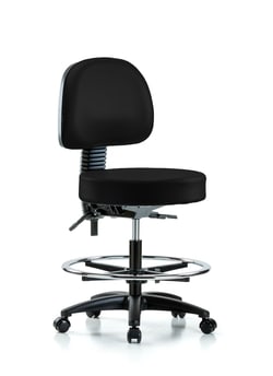 Fisherbrand™ Vinyl Stool with Back - Medium Bench Height with Seat Tilt, Chrome Foot Ring, and Casters in Grade B Vinyl