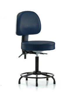 Fisherbrand Vinyl Stool with Back - Medium Bench Height with Round Tube Base, Seat Tilt, and Stationary Glides in Grade B Vinyl Navy | Buy Online | Fisher Scientific