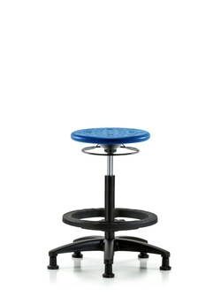 Fisherbrand Huron Polyurethane Stool - High Bench Height with Black Foot Ring and Stationary Glides in Polyurethane Blue | Buy Online | Fisher Scientific