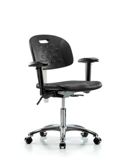 Fisherbrand™ Class 100 Newport Industrial Polyurethane Clean Room Chair - Desk Height with Seat Tilt, Adjustable Arms, and Casters in Black Polyurethane