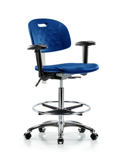 Fisherbrand™ Class 100 Newport Industrial Polyurethane Clean Room Chair - High Bench Height with Tilt, Adj Arms, Chrome Foot Ring, and Casters in Black Poly