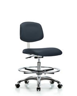 Fisherbrand&trade;&nbsp;Class 10 Clean Room Vinyl Chair Chrome - Medium Bench Height with Chrome Foot Ring and Casters in Grade B Vinyl