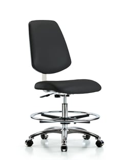Fisherbrand™ Class 10 Clean Room Vinyl Chair Chrome - Medium Bench Height with Medium Back, Chrome Foot Ring, and Casters in Grade B Vinyl