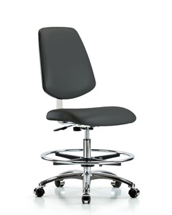 Fisherbrand&trade;&nbsp;Class 10 Clean Room Vinyl Chair Chrome - Medium Bench Height with Medium Back, Chrome Foot Ring, and Casters in Grade B Vinyl