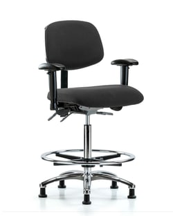 Fisherbrand™ Fabric ESD Chair - High Bench Height with Seat Tilt, Adjustable Arms, Chrome Foot Ring, and ESD Stationary Glides in ESD Fabric