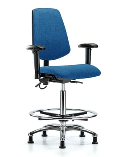 Fisherbrand™ Fabric ESD Chair - High Bench Height with Medium Back, Seat Tilt, Adj Arms, Chrome Foot Ring, and ESD Stationary Glides in ESD Fabric