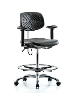 Fisherbrand™ Polyurethane ESD Chair - High Bench Height with Chrome Foot Ring, Seat Tilt and Adjustable Arms