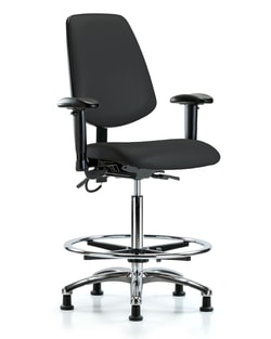 Fisherbrand™ Vinyl ESD Chair - High Bench Height with Medium Back, Seat Tilt, Adj Arms, Chrome Foot Ring, and ESD Stationary Glides in ESD Vinyl