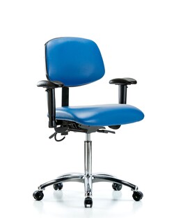 Fisherbrand Vinyl ESD Chair - Medium Bench Height with Seat Tilt, Adjustable Arms, and ESD Casters in ESD Vinyl Blue | Buy Online | Fisher Scientific