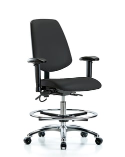 Fisherbrand™ Vinyl ESD Chair - Medium Bench Height with Medium Back, Seat Tilt, Adjustable Arms, Chrome Foot Ring, and ESD Casters in ESD Vinyl