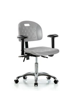 Fisherbrand Erie Polyurethane Chair Chrome - Medium Bench Height with Chrome Foot Ring and Chrome Casters in Polyurethane Gray | Buy Online | Fisher Scientific