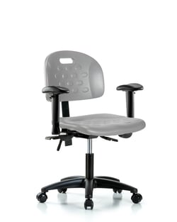 Fisherbrand Erie Polyurethane Chair Chrome - Medium Bench Height with Chrome Foot Ring, Adjustable Arms, and Chrome Casters in Polyurethane Gray | Buy Online | Fisher Scientific