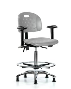 Fisherbrand™ Newport Industrial Polyurethane Chair Chrome - High Bench Height with Adjustable Arms, Chrome Foot Ring, and Stationary Glides