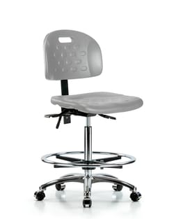 Fisherbrand™ Newport Industrial Polyurethane Chair Chrome - High Bench Height with Seat Tilt, Chrome Foot Ring, and Casters