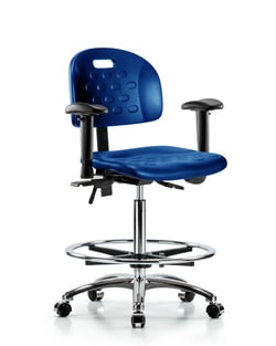 Fisherbrand Newport Industrial Poly Chair Chrome - High Bench Height with Seat Tilt, Adjustable Arms, Chrome Foot Ring, and Casters in Poly Blue | Buy Online | Fisherbrand&trade; | Fisher Scientific