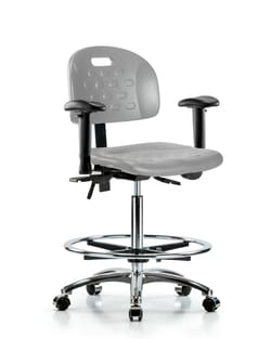 Fisherbrand™ Newport Industrial Polyurethane Chair Chrome - High Bench Height with Seat Tilt, Adjustable Arms, Chrome Foot Ring, and Casters