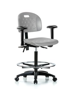 Fisherbrand™ Newport Industrial Polyurethane Chair - High Bench Height with Adjustable Arms, Chrome Foot Ring, and Casters