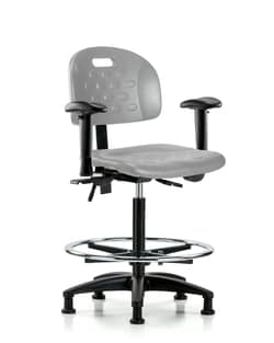 Fisherbrand™ Newport Industrial Polyurethane Chair - High Bench Height with Seat Tilt, Adjustable Arms, Chrome Foot Ring, and Stationary Glides