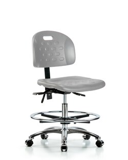 Fisherbrand&trade;&nbsp;Newport Industrial Polyurethane Chair Chrome - Medium Bench Height with Seat Tilt, Chrome Foot Ring, and Casters in Polyurethane
