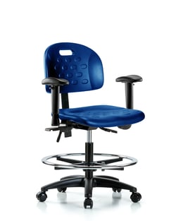 Fisherbrand&trade;&nbsp;Newport Industrial Polyurethane Chair - Medium Bench Height with Adjustable Arms, Chrome Foot Ring, and Casters in Polyurethane