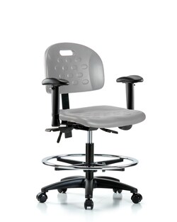 Fisherbrand&trade;&nbsp;Newport Industrial Polyurethane Chair - Medium Bench Height with Adjustable Arms, Chrome Foot Ring, and Casters in Polyurethane
