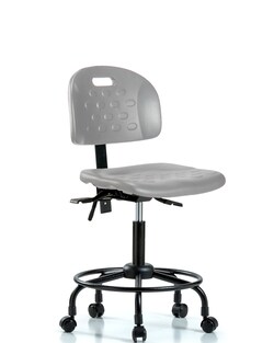 Fisherbrand Newport Industrial Polyurethane Chair with Round Tube Base - Medium Bench Height with Seat Tilt and Casters in Polyurethane
