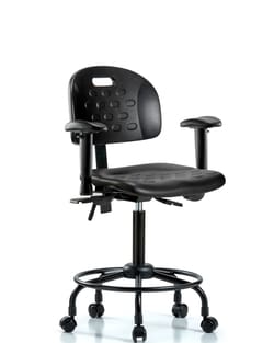 Fisherbrand&trade;&nbsp;Newport Industrial Poly Chair with Round Tube Base - Medium Bench Height with Seat Tilt, Adjustable Arms, and Casters in Poly