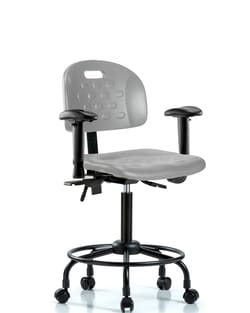 Fisherbrand™ Newport Industrial Polyurethane Chair with Round Tube Base - Medium Bench Height with Seat Tilt, Adjustable Arms, and Casters