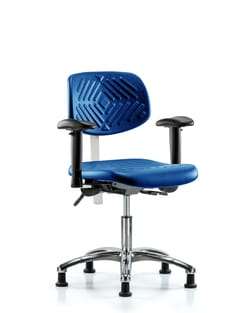 Fisherbrand™ Class 100 Polyurethane Clean Room Chair - Desk Height with Seat Tilt, Adjustable Arms, and Stationary Glides in Black Polyurethane