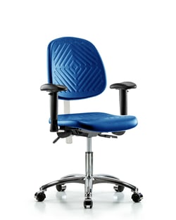 Fisherbrand&trade;&nbsp;Class 100 Polyurethane Clean Room Chair - Desk Height with Medium Back, Seat Tilt, Adjustable Arms, and Casters in Black Polyurethane