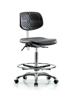 Fisherbrand™ Class 10 Polyurethane Clean Room Chair - High Bench Height with Chrome Foot Ring and Casters in Black Polyurethane