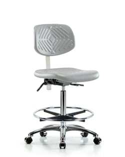 Fisherbrand™ Class 10 Polyurethane Clean Room Chair - High Bench Height with Chrome Foot Ring and Casters