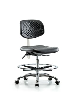 Fisherbrand™ Class 10 Polyurethane Clean Room Chair - Medium Bench Height with Chrome Foot Ring and Casters in Black Polyurethane