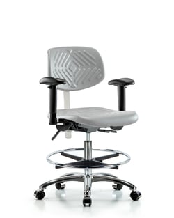 Fisherbrand™ Class 100 Polyurethane Clean Room Chair - Medium Bench Height with Adjustable Arms, Chrome Foot Ring, and Casters