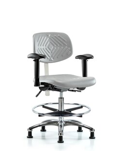 Fisherbrand™ Class 100 Polyurethane Clean Room Chair - Medium Bench Height with Adjustable Arms, Chrome Foot Ring, and Stationary Glides